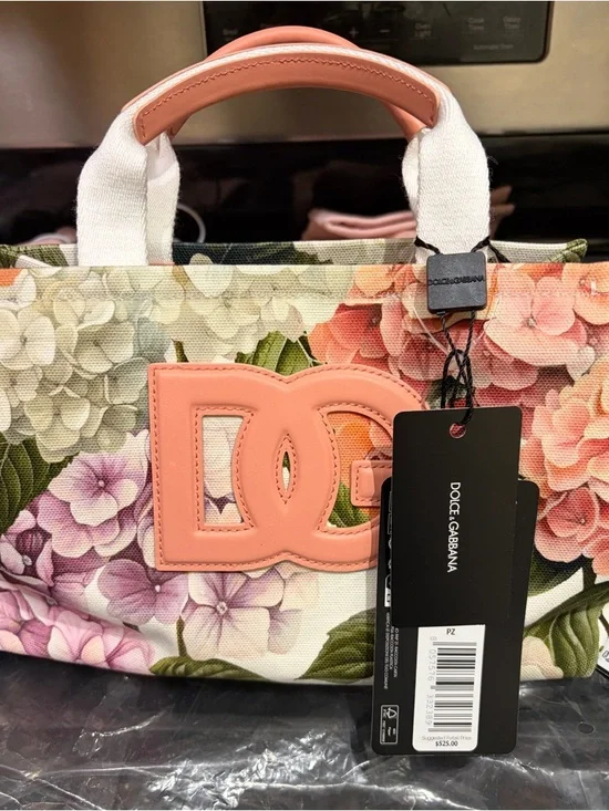 Dolce & Gabbana Pink Floral Hydrangea Logo Top-Handle Tote - Picture 3 of 13